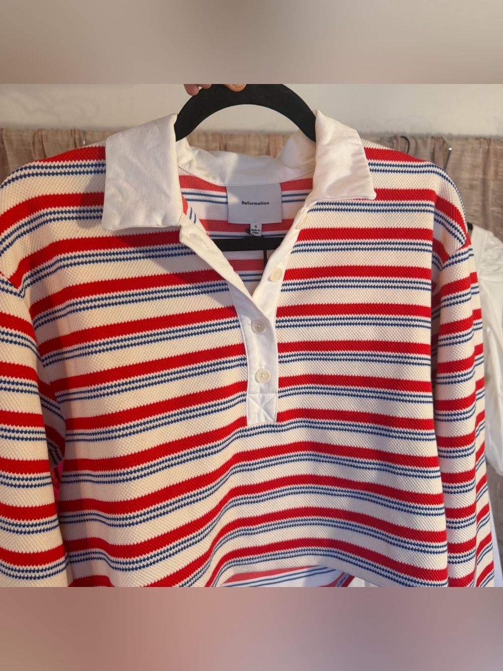 Reformation Anna Long Sleeve Striped Rugby Shirt, NEW - Picture 5 of 10